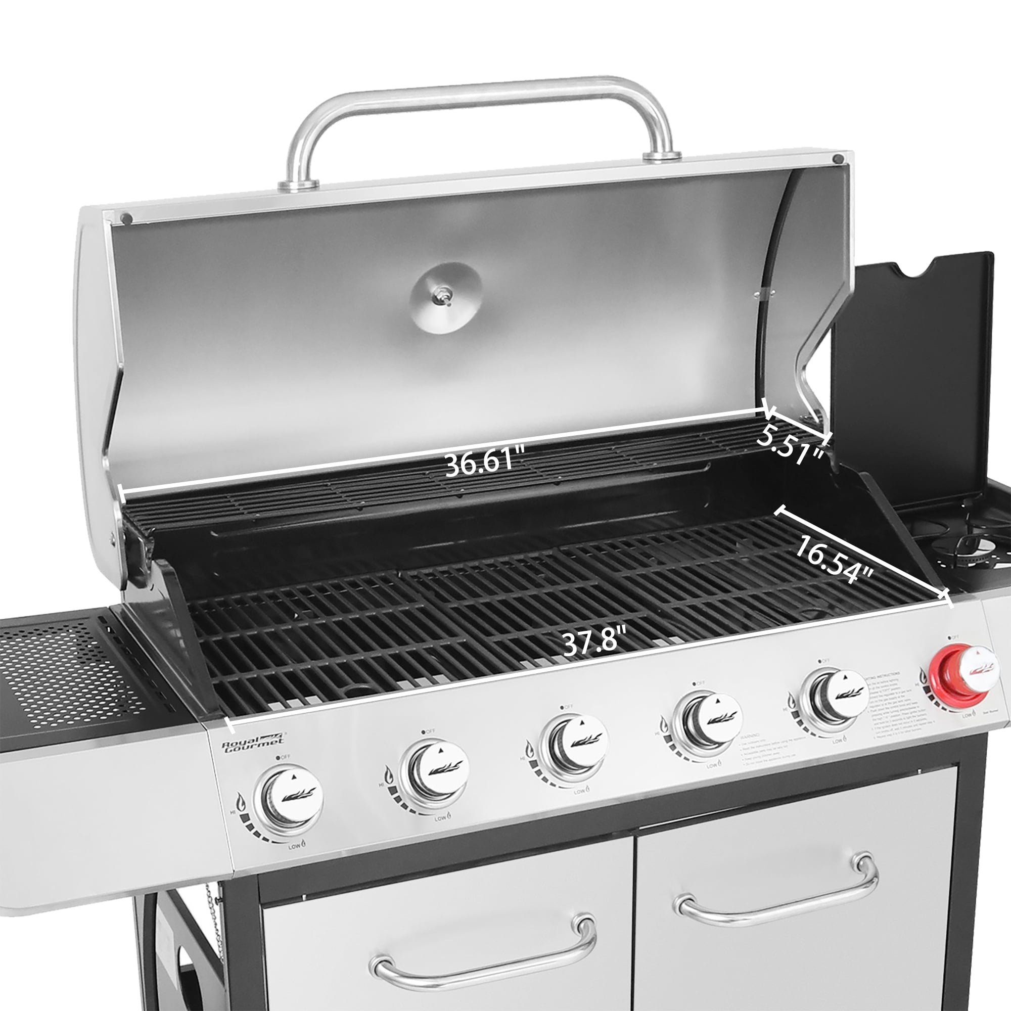 Stainless Steel 6-Burner LP Gas Grill with Sear & Side Burner