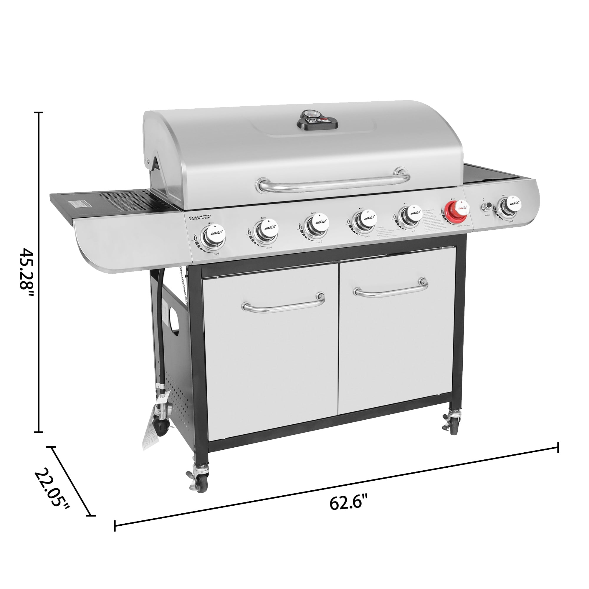 Stainless Steel 6-Burner LP Gas Grill with Sear & Side Burner