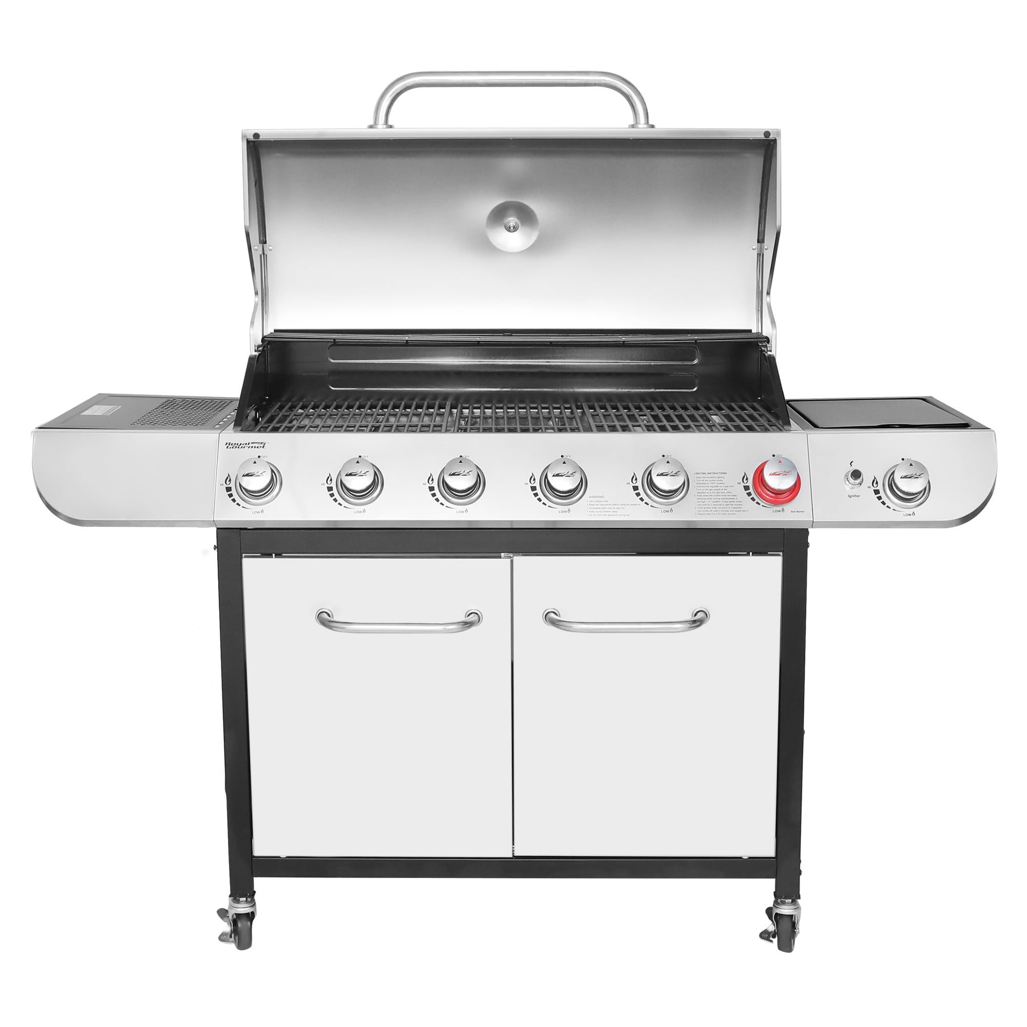 Stainless Steel 6-Burner LP Gas Grill with Sear & Side Burner