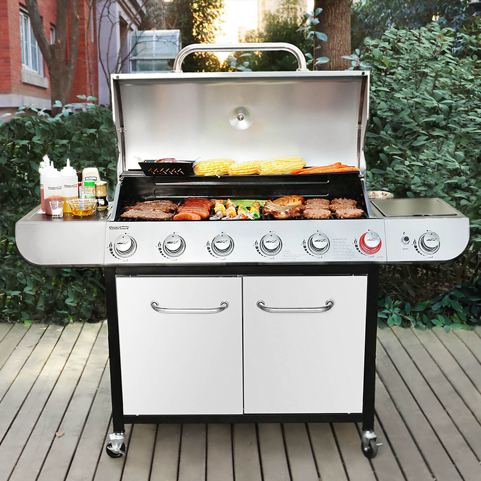 Stainless Steel 6-Burner LP Gas Grill with Sear & Side Burner