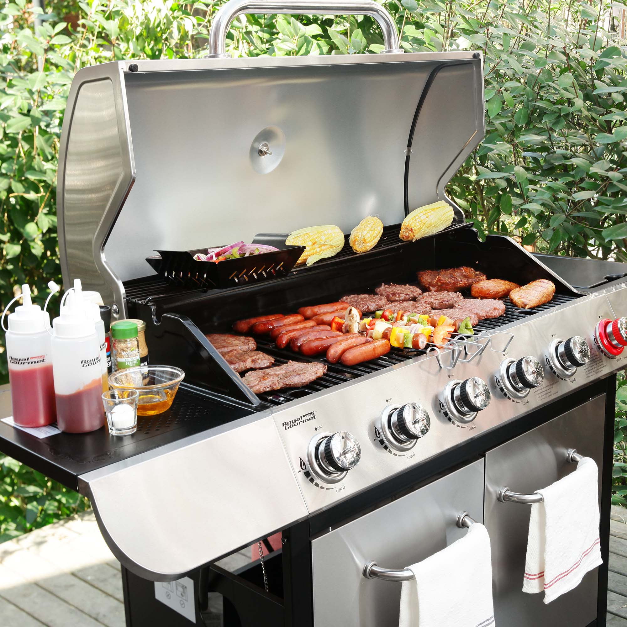 Stainless Steel 6-Burner LP Gas Grill with Sear & Side Burner