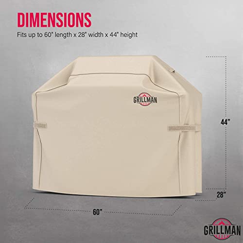 Grillman Premium Grill Cover for Outdoor Grill, BBQ Grill Cover, Rip-Proof, Waterproof, Top Heavy-Duty Large Grill Covers for Outside, Barbecue Cover & Gas Grill Covers (60" L x 28" W x 44" H, Tan)