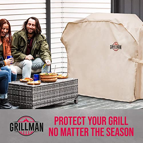 Grillman Premium Grill Cover for Outdoor Grill, BBQ Grill Cover, Rip-Proof, Waterproof, Top Heavy-Duty Large Grill Covers for Outside, Barbecue Cover & Gas Grill Covers (60" L x 28" W x 44" H, Tan)