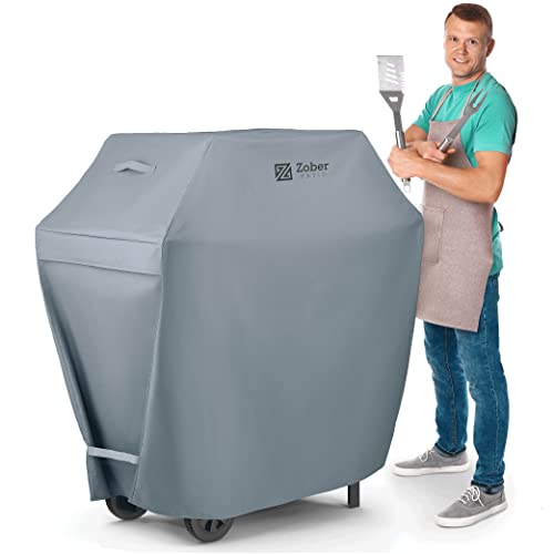 Zober BBQ Grill Cover - 58 Inch Waterproof Double Layered Fits Weber Gas Grill Cover Charbroil Grill & Smoker - Gas Grill Covers w/ Air Vents, Dual Handles - 600D Oxford Fabric, Gray