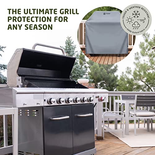 Zober BBQ Grill Cover - 58 Inch Waterproof Double Layered Fits Weber Gas Grill Cover Charbroil Grill & Smoker - Gas Grill Covers w/ Air Vents, Dual Handles - 600D Oxford Fabric, Gray