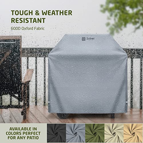 Zober BBQ Grill Cover - 58 Inch Waterproof Double Layered Fits Weber Gas Grill Cover Charbroil Grill & Smoker - Gas Grill Covers w/ Air Vents, Dual Handles - 600D Oxford Fabric, Gray