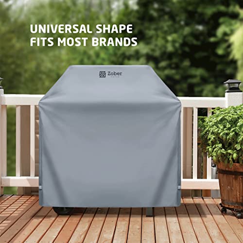 Zober BBQ Grill Cover - 58 Inch Waterproof Double Layered Fits Weber Gas Grill Cover Charbroil Grill & Smoker - Gas Grill Covers w/ Air Vents, Dual Handles - 600D Oxford Fabric, Gray