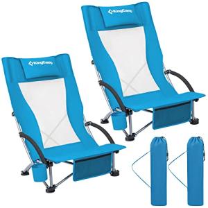 KingCamp Low Folding Camping Chairs with Cup Holders - 2 Pack