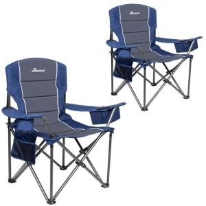 Oversized Folding Camping Chairs with Cooler Bag - 2-Pack