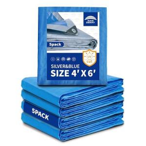 Multipurpose Waterproof Small Tarps 4x6 Feet (5 Pack)