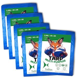 5-Pack Budget-Friendly Waterproof Poly Tarps, 6x8 Feet