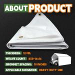 Heavy Duty 12 Mil Waterproof White Tarps 7' x 12