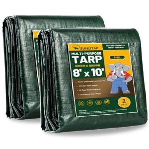 2 Pack Waterproof Tarps 8' x 10' - Green