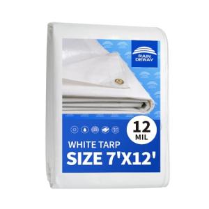 Heavy Duty 12 Mil Waterproof White Tarps 7' x 12