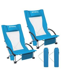 KingCamp Low Folding Camping Chairs with Cup Holders - 2 Pack