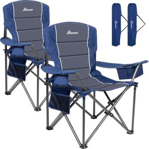 Oversized Folding Camping Chairs with Cooler Bag - 2-Pack
