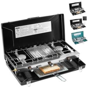 Portable 3-Burner Camping Stove with Wind Guards