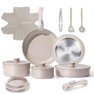 19-Piece Nonstick Ceramic Cookware Set for Camping