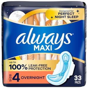 Maxi Overnight Pads with Wings, Size 4, 33 CT