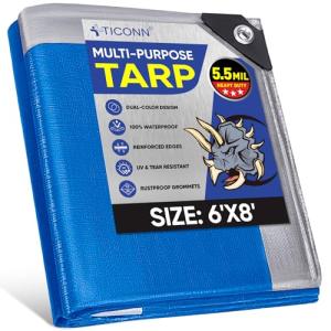 TICONN Heavy Duty Waterproof Tarp Cover, 6'x8