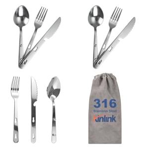 KINLINK 4-in-1 Camping Utensils Set, Portable Stainless Steel