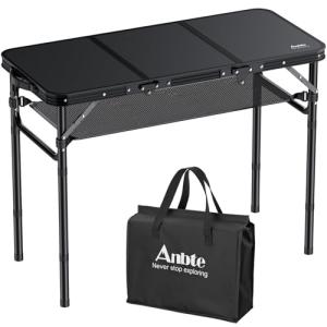 Anbte 3ft Adjustable Folding Camping Table with Storage