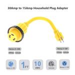 30-Amp to 15-Amp RV Power Adapter Cord