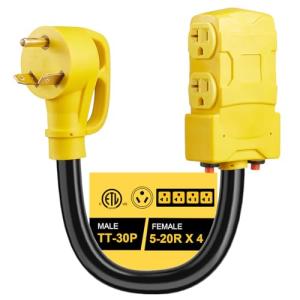 30 Amp to 20 Amp RV Adapter with Circuit Breaker