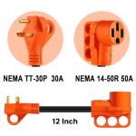 30 Amp to 50 Amp RV Adapter Cord – 12 Inch
