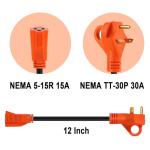 30 Amp to 15 Amp RV Adapter Cord
