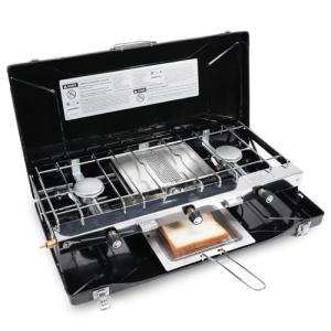 Portable 3-Burner Propane Camping Stove with Wind Guards