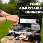 Portable 3-Burner Propane Camping Stove with Wind Guards