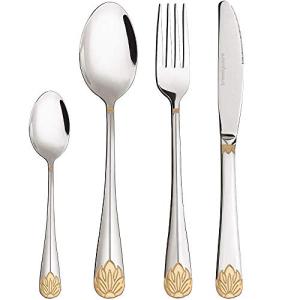 24-Piece Family Silverware Set with Gold Accents