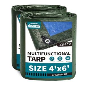 2 Pack Green Waterproof 4x6 Tarps