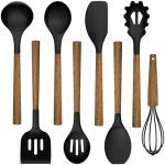 8-Piece Silicone Kitchen Utensil Set with Wooden Handles