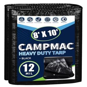Heavy Duty Waterproof Black Tarp 8x10, 12 Mil