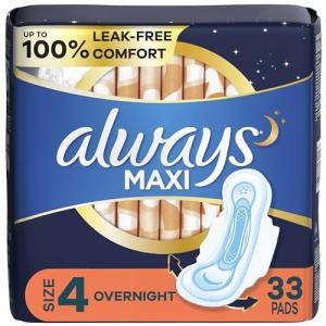Maxi Overnight Pads with Wings, Size 4, 33 CT