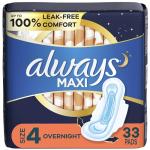 Maxi Overnight Pads with Wings, Size 4, 33 CT