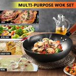 14-Piece Carbon Steel Wok Set with Wooden Lid
