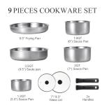 Stainless Steel Camping Cookware Set with Removable Handles
