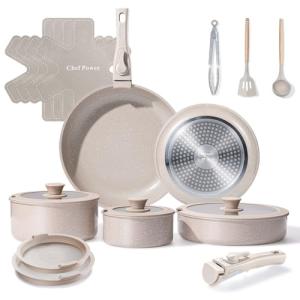19-Piece Nonstick Ceramic Cookware Set for Camping