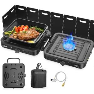 Portable 2-Burner Propane Camp Stove with Carry Bag