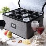 Quilted Stackable Wine Glass Storage Box, 12 Glasses