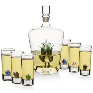 Handblown Tequila Decanter and Shot Glass Set