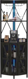 LED Corner Bar Cabinet with Wine & Coffee Storage