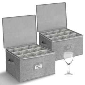 Wine Glass Storage Box with Padded Dividers