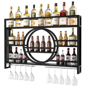 Wall-Mounted LED Wine Rack with Glass Holder