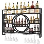 Wall-Mounted LED Wine Rack with Glass Holder
