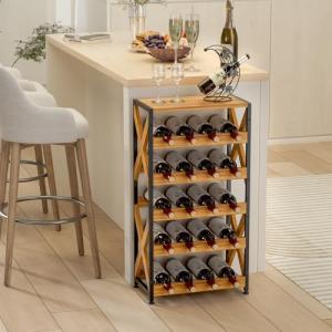 20-Bottle Freestanding Wooden Top Wine Rack