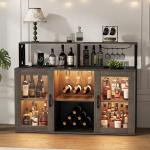 Wine and Coffee Bar Cabinet with LED Lighting
